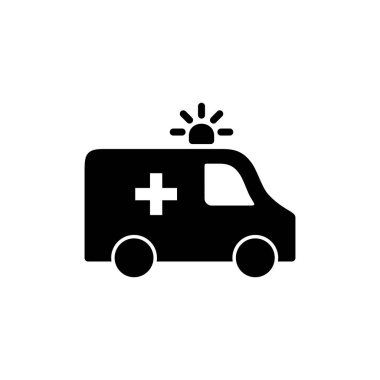 Ambulans simgesi logosu tasarımı. Ambulans kamyonu işareti ve sembol. Ambulans arabası