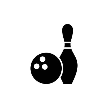Bowling ikonu logosu tasarımı. Bowling topu, iğne işareti ve sembol.