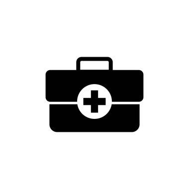 Tıbbi kutu simgesi logosu tasarımı. Tıbbi bavul işareti ve sembol. İlk yardım simgesi