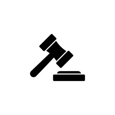 Gavel simge logosu tasarımı. Yargıç tokmak işareti ve sembol. Kanun simgesi. Açık arttırma çekici