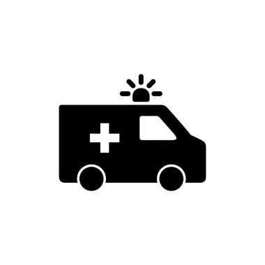 Ambulans simgesi logosu tasarımı. Ambulans kamyonu işareti ve sembol. Ambulans arabası