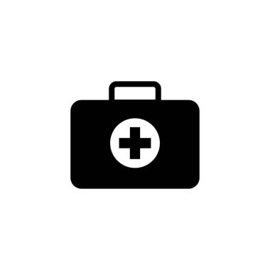 Tıbbi kutu simgesi logosu tasarımı. Tıbbi bavul işareti ve sembol. İlk yardım simgesi