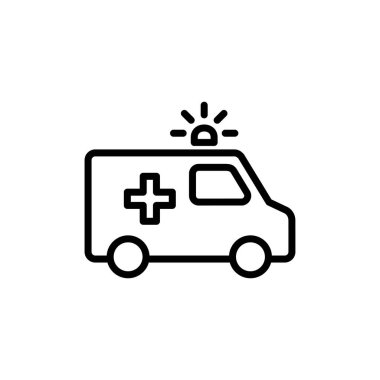 Ambulans simgesi logosu tasarımı. Ambulans kamyonu işareti ve sembol. Ambulans arabası