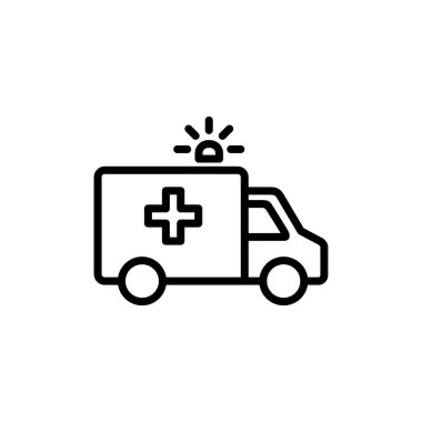 Ambulans simgesi logosu tasarımı. Ambulans kamyonu işareti ve sembol. Ambulans arabası