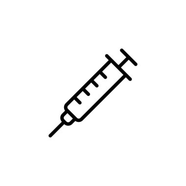Şırınga ikonu logosu tasarımı. Enjeksiyon işareti ve sembol. Aşı simgesi