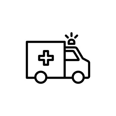 Ambulans simgesi logosu tasarımı. Ambulans kamyonu işareti ve sembol. Ambulans arabası