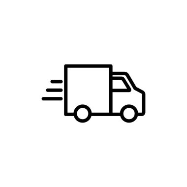 Teslimat kamyonu logosu tasarımı. Teslimat kamyonu işareti ve sembol. Hızlı dağıtım simgesi gönderiliyor