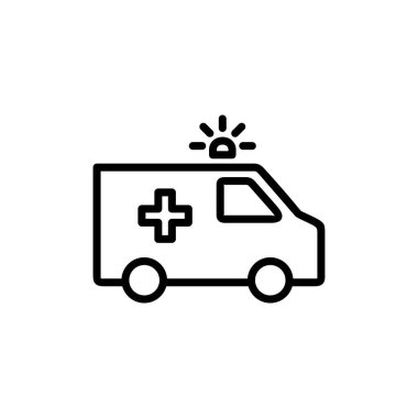 Ambulans simgesi logosu tasarımı. Ambulans kamyonu işareti ve sembol. Ambulans arabası