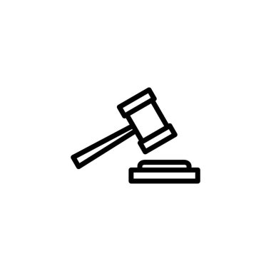 Gavel simge logosu tasarımı. Yargıç tokmak işareti ve sembol. Kanun simgesi. Açık arttırma çekici