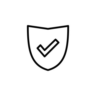 Kalkan kontrol simgesi logo tasarımı. Koruma onayı işareti. Sigorta simgesi