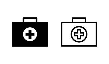 Tıbbi kutu simgesi logosu tasarımı. Tıbbi bavul işareti ve sembol. İlk yardım simgesi