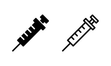 Şırınga ikonu logosu tasarımı. Enjeksiyon işareti ve sembol. Aşı simgesi