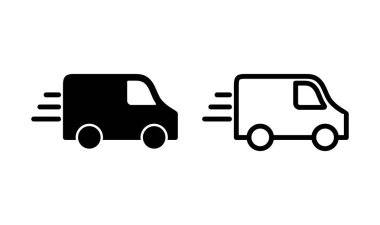 Teslimat kamyonu logosu tasarımı. Teslimat kamyonu işareti ve sembol. Hızlı dağıtım simgesi gönderiliyor