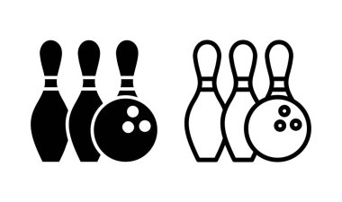 Bowling ikonu logosu tasarımı. Bowling topu, iğne işareti ve sembol.