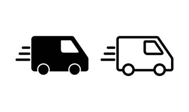 Teslimat kamyonu logosu tasarımı. Teslimat kamyonu işareti ve sembol. Hızlı dağıtım simgesi gönderiliyor