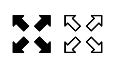 Tam ekran simge logosu tasarımı. Tam ekran işareti ve simgeye genişlet. Oklar sembolü