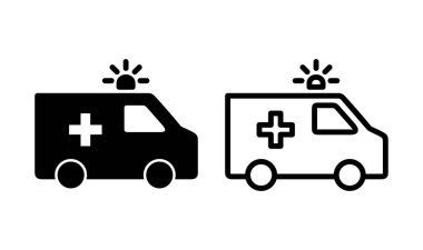 Ambulans simgesi logosu tasarımı. Ambulans kamyonu işareti ve sembol. Ambulans arabası