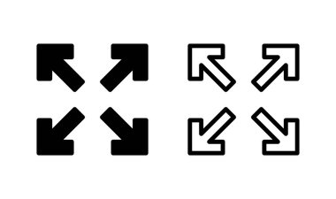 Tam ekran simge logosu tasarımı. Tam ekran işareti ve simgeye genişlet. Oklar sembolü