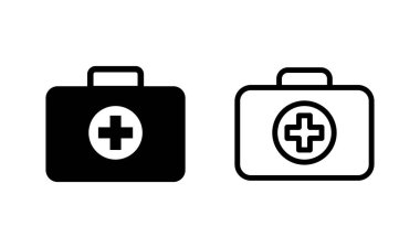 Tıbbi kutu simgesi logosu tasarımı. Tıbbi bavul işareti ve sembol. İlk yardım simgesi