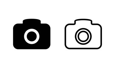 Kamera simgesi logosu tasarımı. Fotoğraf makinesi işareti ve sembol. fotoğrafçılık simgesi.