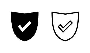 Kalkan kontrol simgesi logo tasarımı. Koruma onayı işareti. Sigorta simgesi