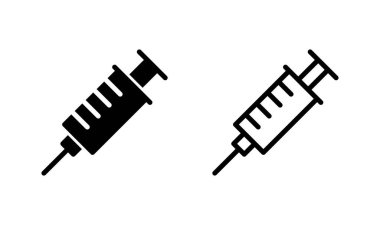 Şırınga ikonu logosu tasarımı. Enjeksiyon işareti ve sembol. Aşı simgesi