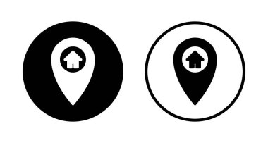 Adres simgesi logo tasarımı. Ev işareti ve sembol. nokta