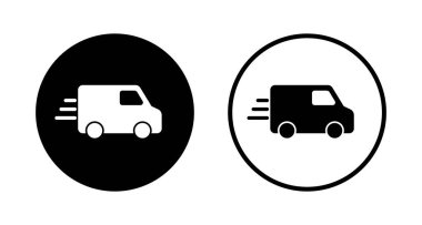 Teslimat kamyonu logosu tasarımı. Teslimat kamyonu işareti ve sembol. Hızlı dağıtım simgesi gönderiliyor