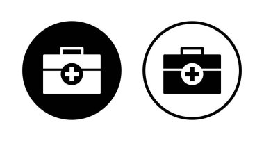 Tıbbi kutu simgesi logosu tasarımı. Tıbbi bavul işareti ve sembol. İlk yardım simgesi