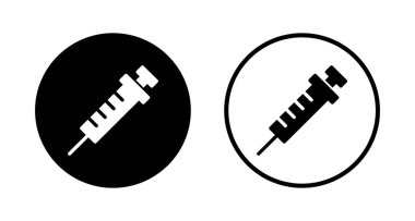 Şırınga ikonu logosu tasarımı. Enjeksiyon işareti ve sembol. Aşı simgesi