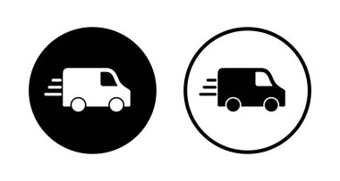 Teslimat kamyonu logosu tasarımı. Teslimat kamyonu işareti ve sembol. Hızlı dağıtım simgesi gönderiliyor