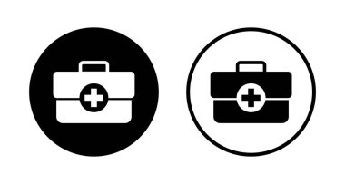 Tıbbi kutu simgesi logosu tasarımı. Tıbbi bavul işareti ve sembol. İlk yardım simgesi