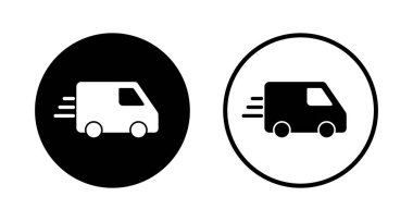 Teslimat kamyonu logosu tasarımı. Teslimat kamyonu işareti ve sembol. Hızlı dağıtım simgesi gönderiliyor