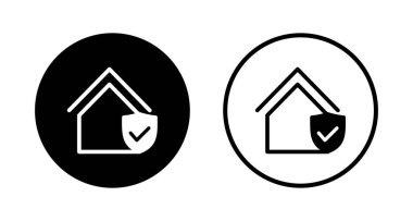 Ev sigortası ikonu logosu tasarımı. ev koruma işareti ve sembol