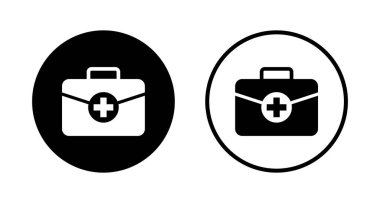 Tıbbi kutu simgesi logosu tasarımı. Tıbbi bavul işareti ve sembol. İlk yardım simgesi