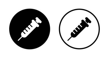 Şırınga ikonu logosu tasarımı. Enjeksiyon işareti ve sembol. Aşı simgesi