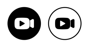 Video simgesi logosu tasarımı. Video kamera işareti ve sembol. Film tabelası. Sinema