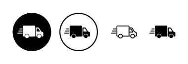 Teslimat kamyonu logosu tasarımı. Teslimat kamyonu işareti ve sembol. Hızlı dağıtım simgesi gönderiliyor