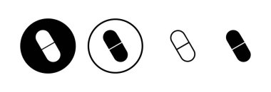 İlaç ikonu logosu tasarımı. Kapsül simgesi. Uyuşturucu işareti ve sembol