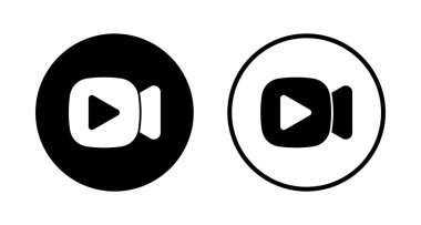 Video simgesi logosu tasarımı. Video kamera işareti ve sembol. Film tabelası. Sinema
