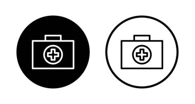 Tıbbi kutu simgesi logosu tasarımı. Tıbbi bavul işareti ve sembol. İlk yardım simgesi