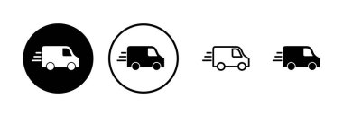 Teslimat kamyonu logosu tasarımı. Teslimat kamyonu işareti ve sembol. Hızlı dağıtım simgesi gönderiliyor