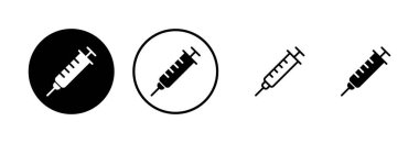 Şırınga ikonu logosu tasarımı. Enjeksiyon işareti ve sembol. Aşı simgesi