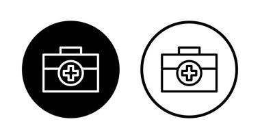 Tıbbi kutu simgesi logosu tasarımı. Tıbbi bavul işareti ve sembol. İlk yardım simgesi