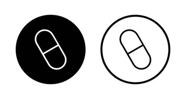 İlaç ikonu logosu tasarımı. Kapsül simgesi. Uyuşturucu işareti ve sembol