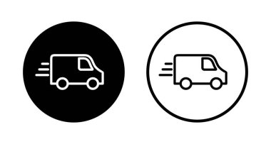 Teslimat kamyonu logosu tasarımı. Teslimat kamyonu işareti ve sembol. Hızlı dağıtım simgesi gönderiliyor