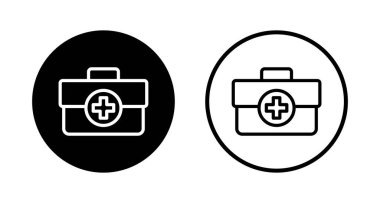 Tıbbi kutu simgesi logosu tasarımı. Tıbbi bavul işareti ve sembol. İlk yardım simgesi