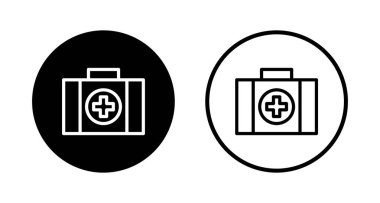 Tıbbi kutu simgesi logosu tasarımı. Tıbbi bavul işareti ve sembol. İlk yardım simgesi