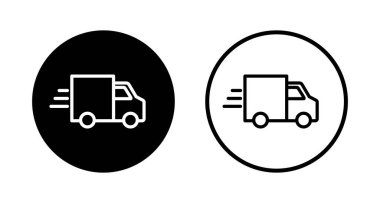 Teslimat kamyonu logosu tasarımı. Teslimat kamyonu işareti ve sembol. Hızlı dağıtım simgesi gönderiliyor