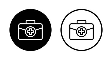 Tıbbi kutu simgesi logosu tasarımı. Tıbbi bavul işareti ve sembol. İlk yardım simgesi